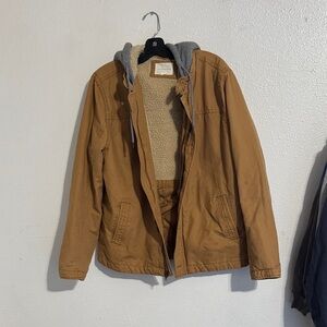 Aeropostale Men's Brown Jacket with Gray Hood